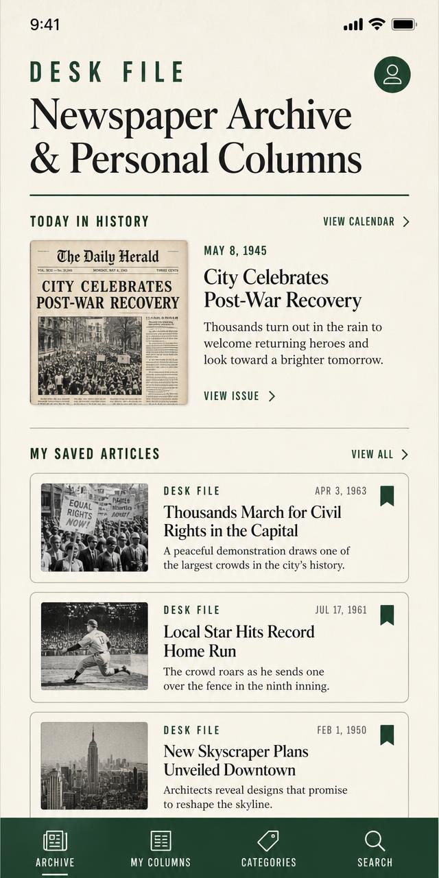The Desk file with saved columns and clippings